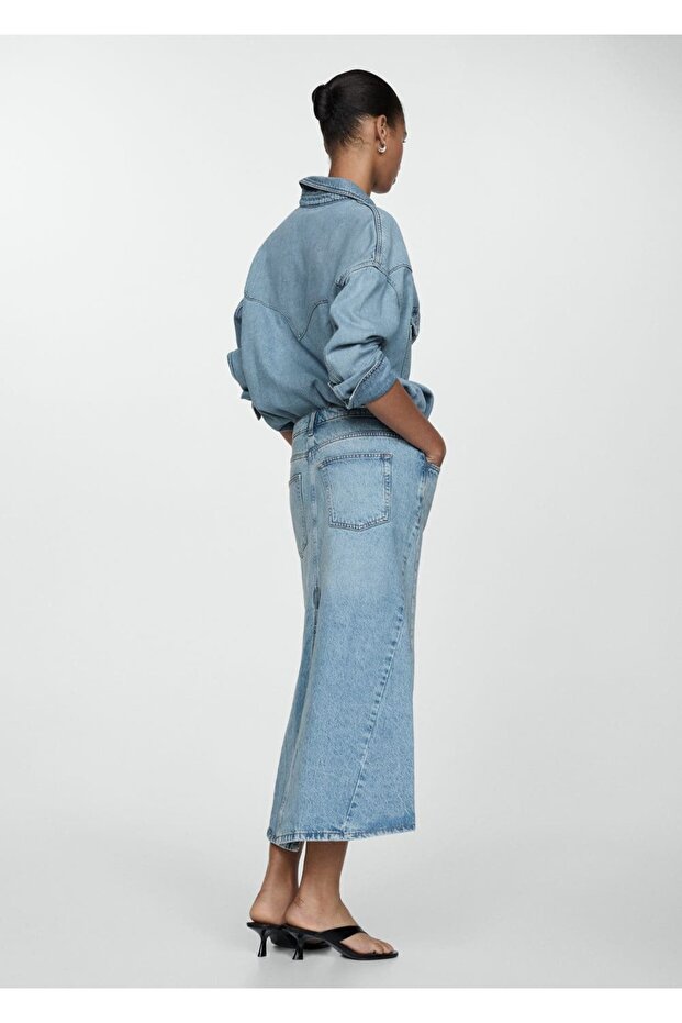 Yırtmaçlı denim etek - 4