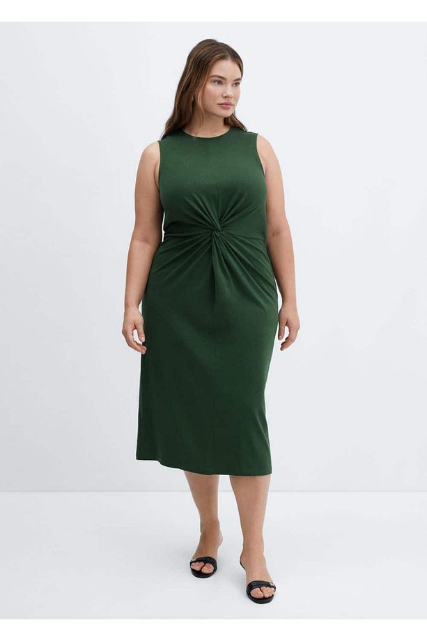 Drape detaylı midi elbise - 7