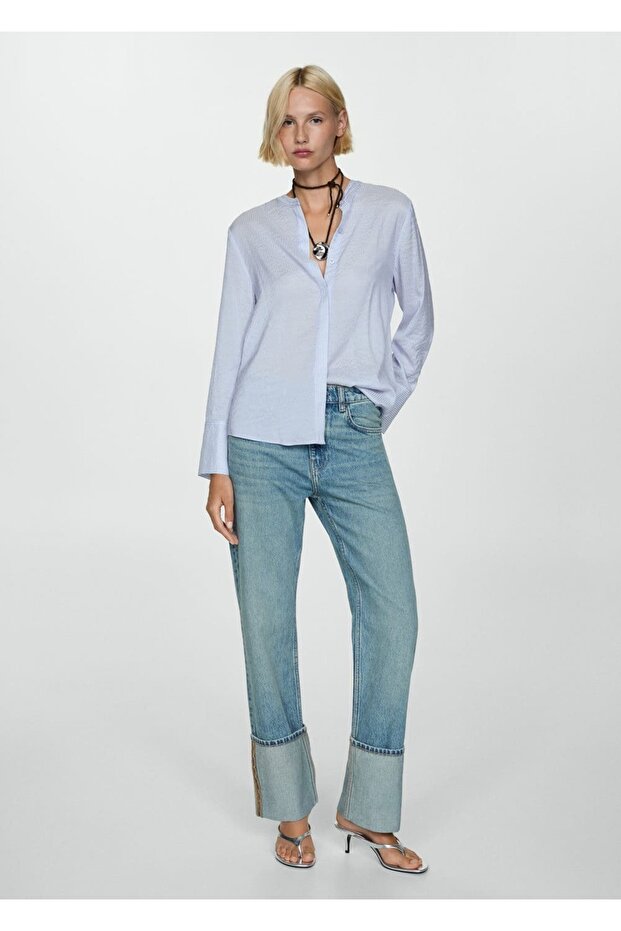 Çizgili dökümlü gömlek - 2