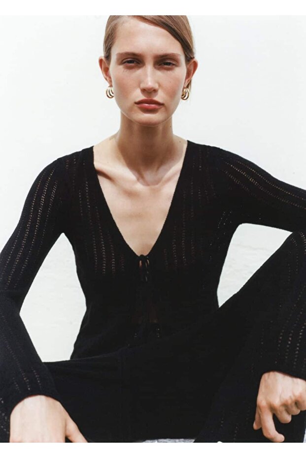 Bağ detaylı triko hırka - 6