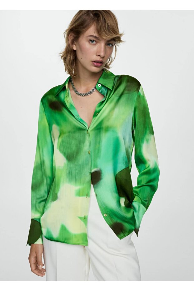 Desenli saten gömlek - 1