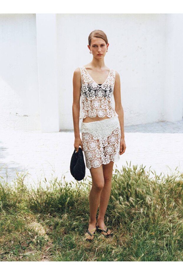 Kroşe çiçekli mini etek - 6