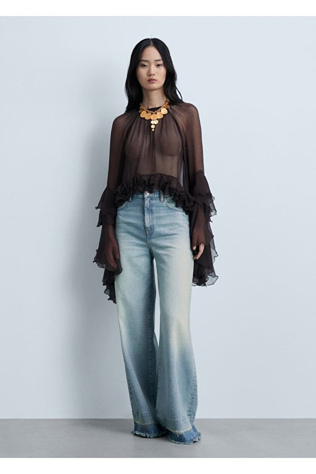 Volanlı şifon kısa bluz - 2