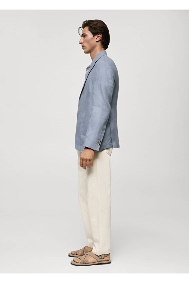 %100 Keten Dar Kesim Blazer Ceket - 5