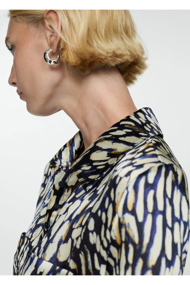 Desenli saten elbise - 5