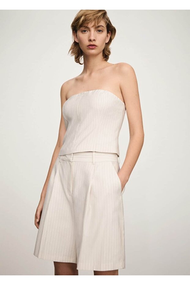 Düz kesim çizgili Bermuda şort - 1