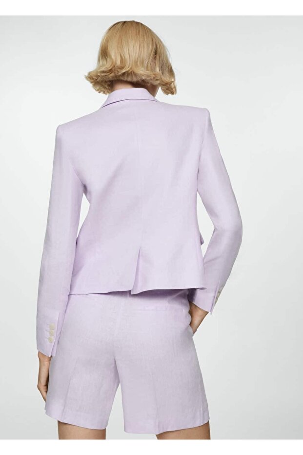 Keten crop blazer ceket - 4