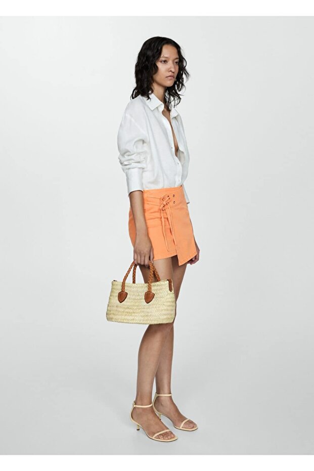 Kruvaze denim mini etek - 2