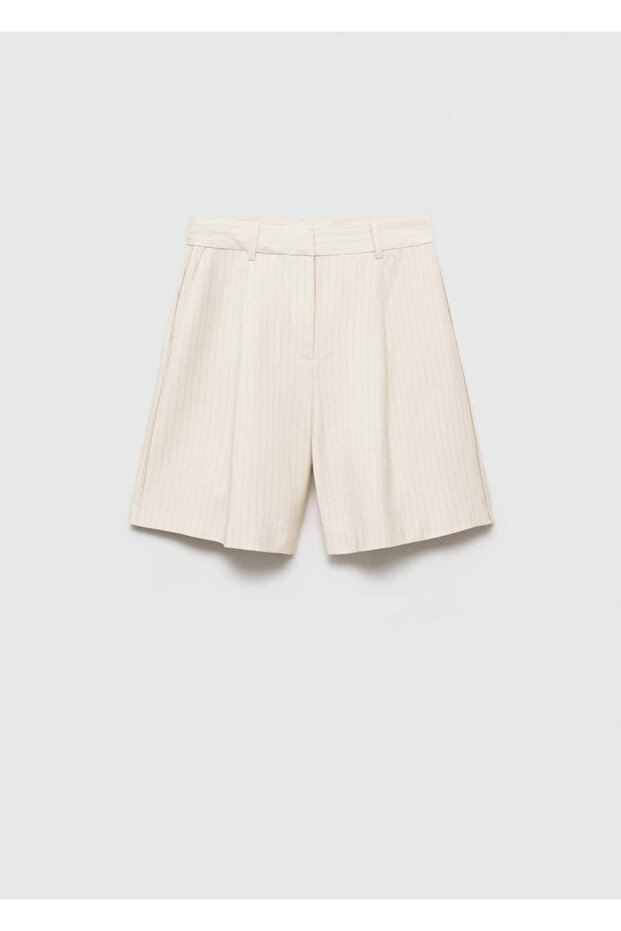 Düz kesim çizgili Bermuda şort - 3