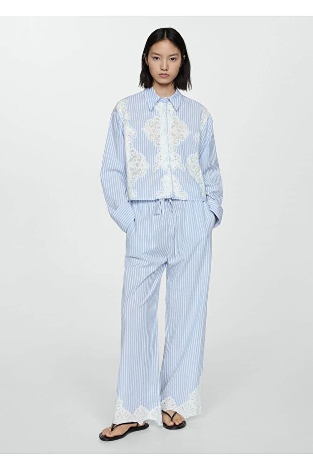 İşlemeli çizgili gömlek - 2