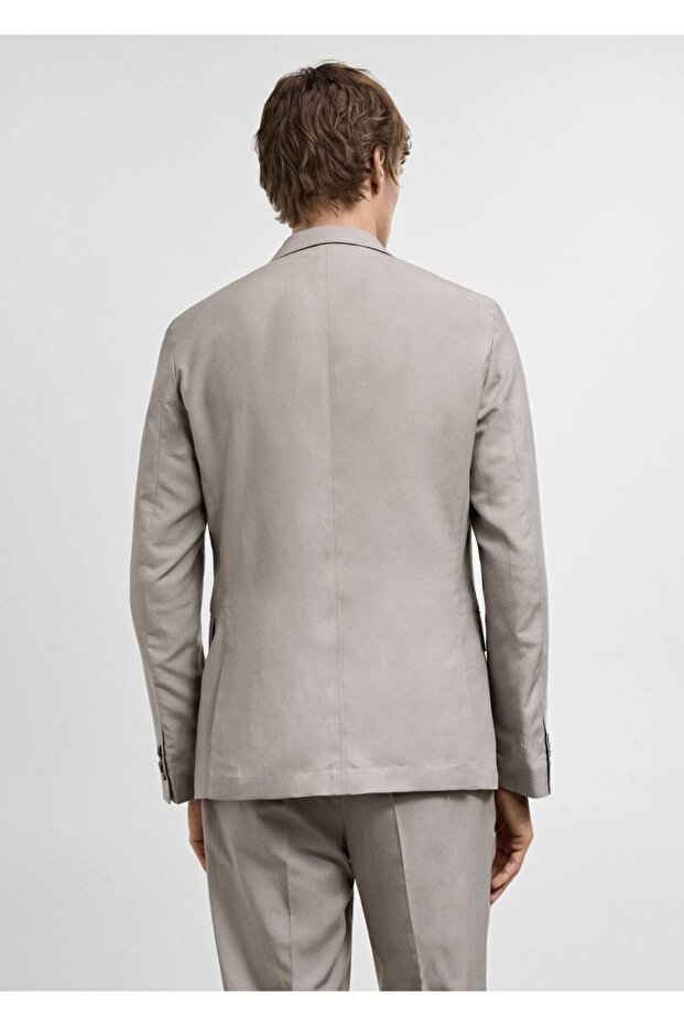 Slim fit keten karışımlı blazer ceket - 4
