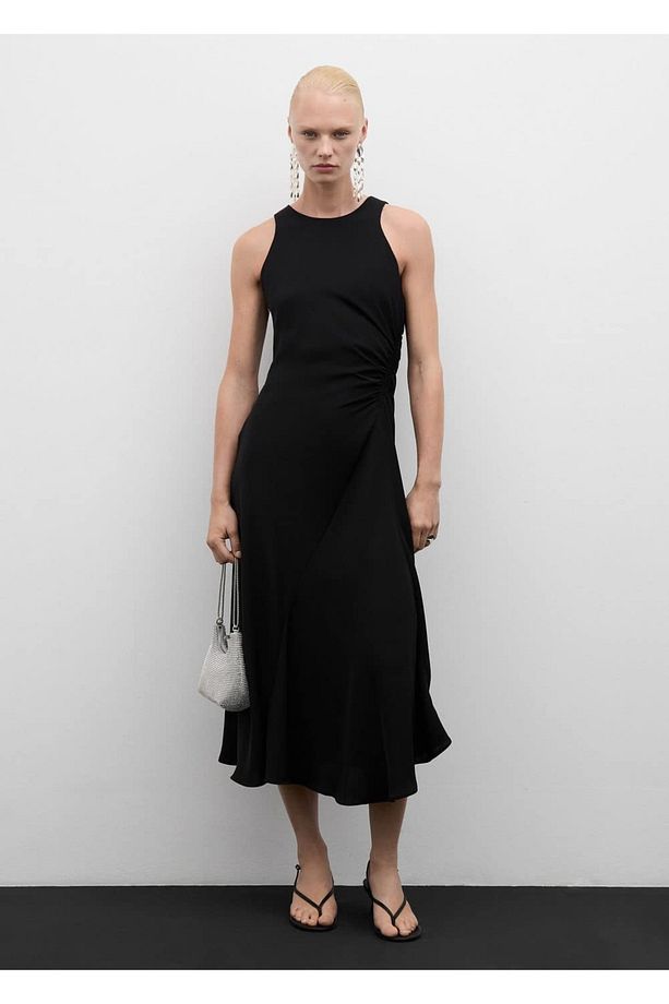 Drape detaylı midi elbise - 2