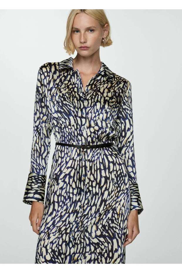 Desenli saten elbise - 1