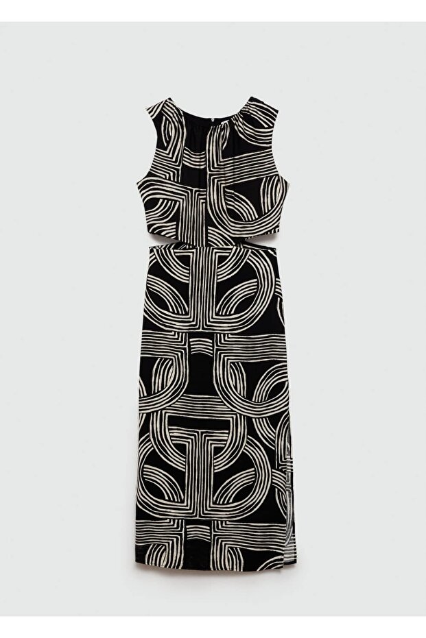 Yırtmaçlı desenli elbise - 3