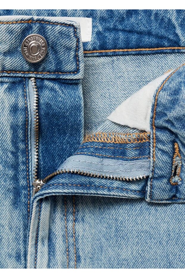 Yırtmaçlı denim etek - 7