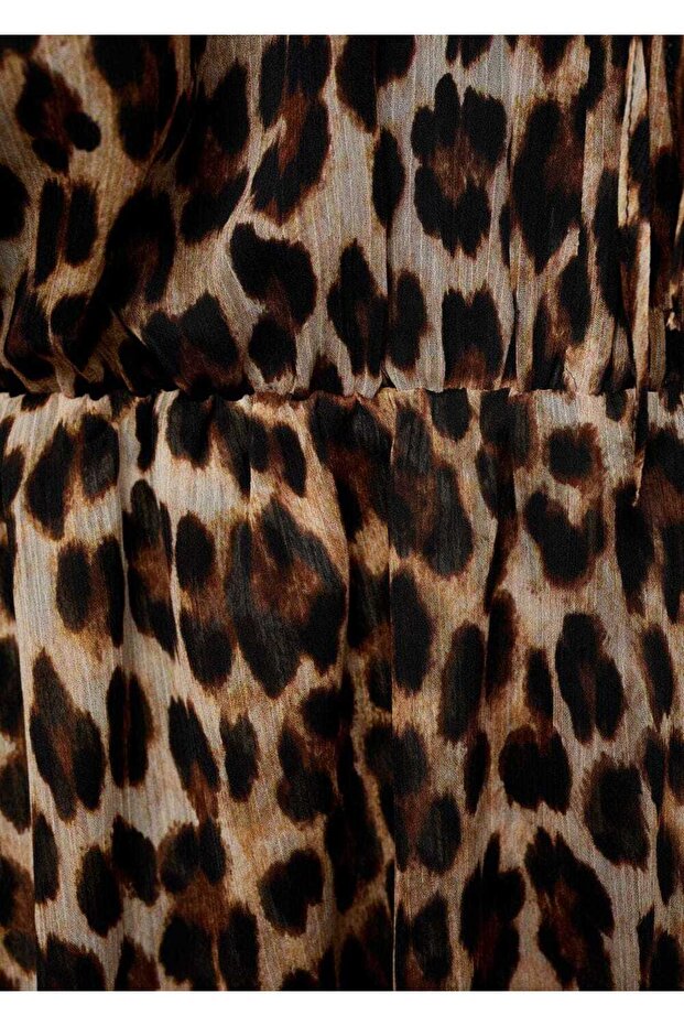 Leopar desenli evaze elbise - 6