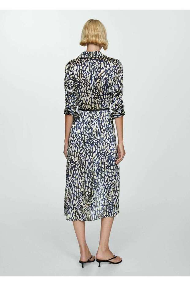 Desenli saten elbise - 4