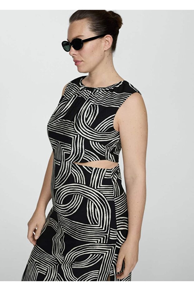 Yırtmaçlı desenli elbise - 7