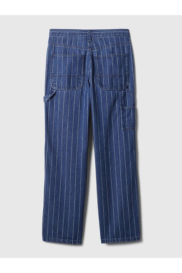 Kadın Koyu Mavi Mid Rise '90s Loose Çizgili Carpenter Jean Pantolon - 2