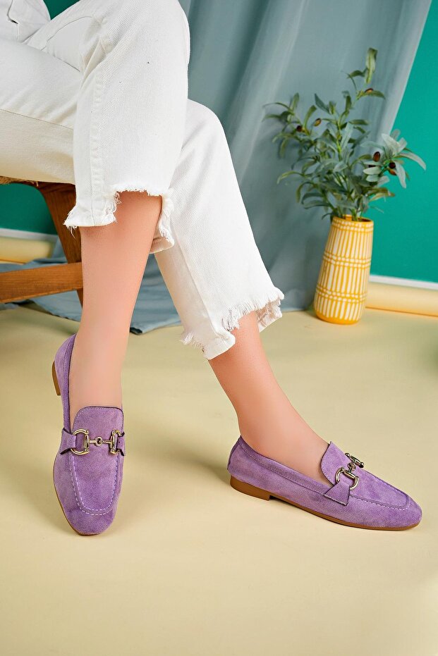 Mona Guaranteed Metal Buckle Leather Women's Loafer Casual Shoes - 6