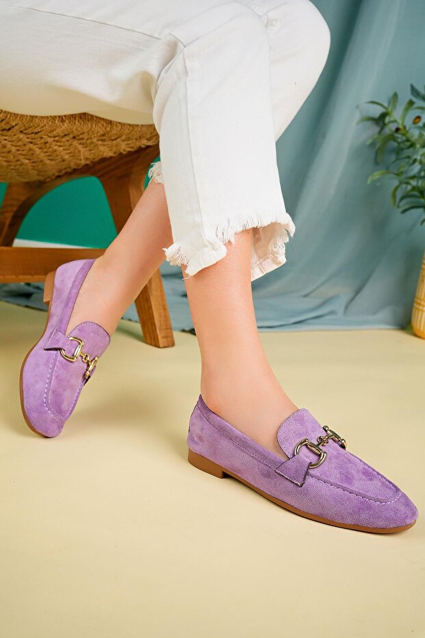 Mona Guaranteed Metal Buckle Leather Women's Loafer Casual Shoes - 8