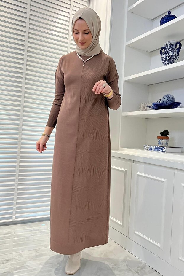 Zebra Pattern Knitwear Dress Milk Coffee