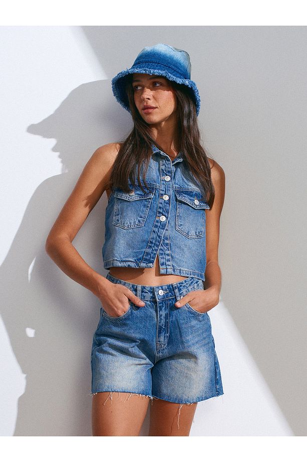 71514 Paçası Kesik Denim Şort-tint - 4