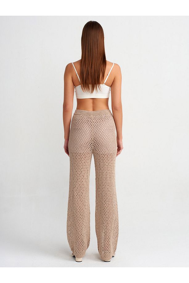 70159 Ajurlu Astarlı Triko Pantolon-Bej - 2