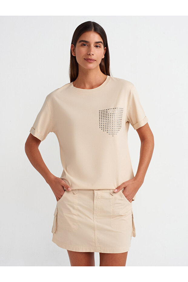30828 Jewelled T-shirt-Light Beige