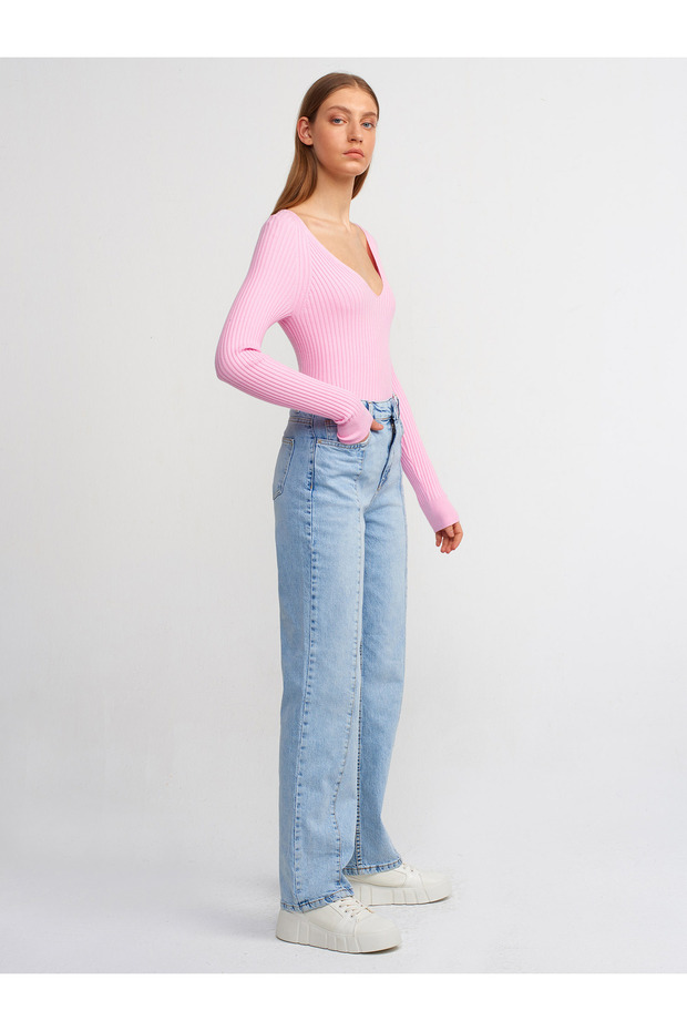 10504 V yaka fitilli kazak pembe - 3