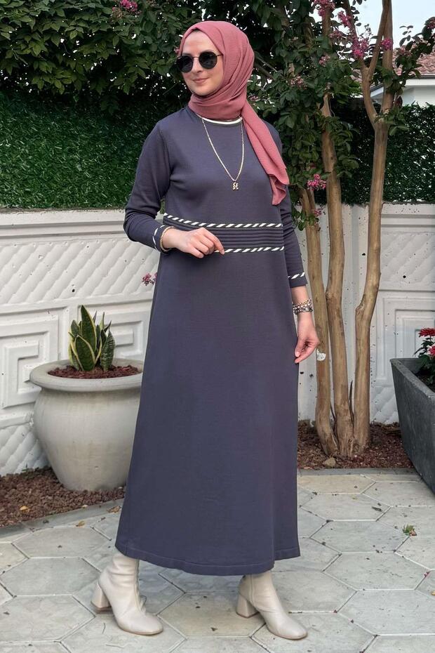 Samanyolu Antrasit Triko Elbise - 4