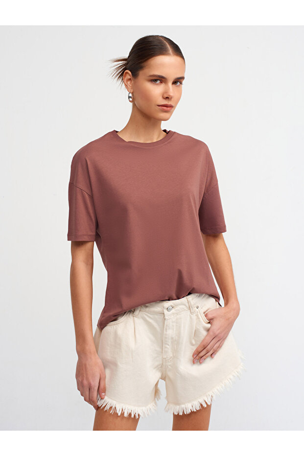 3683 Basic T-Shirt-Kahve - 2