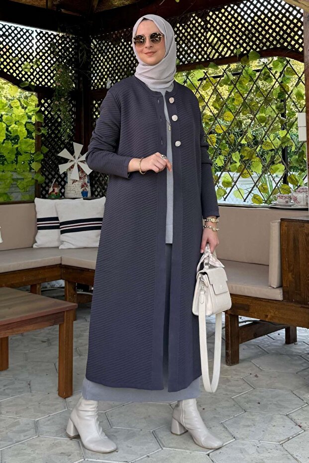 Sinem Çelik Örme Triko Hırka Antrasit - 7