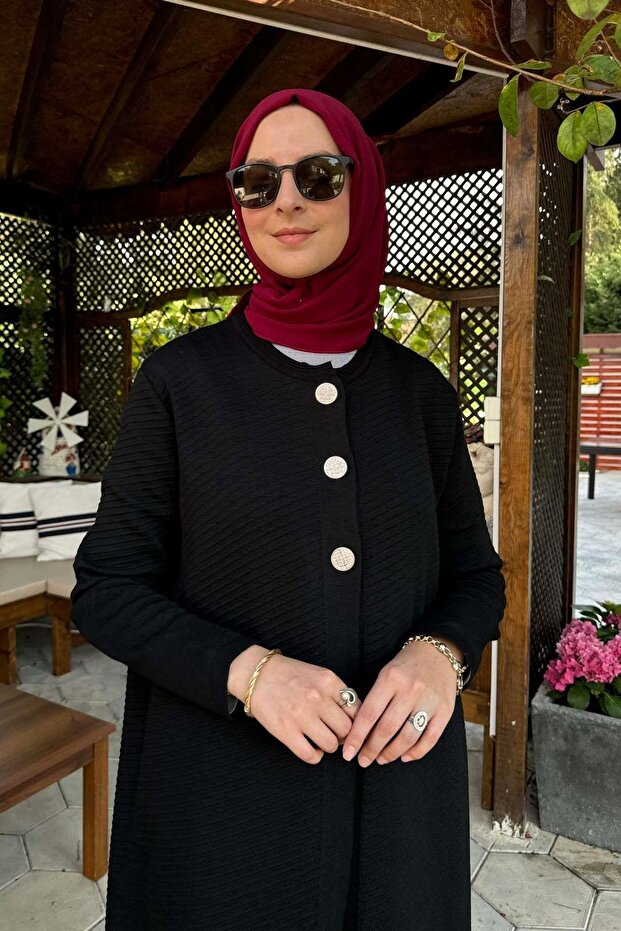 Sinem Çelik Örme Triko Hırka Siyah - 3