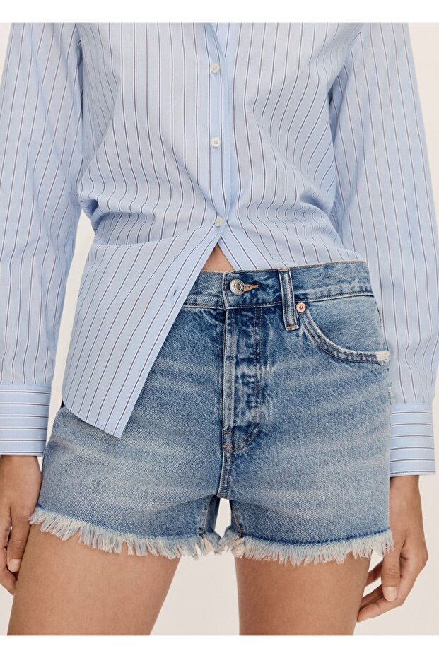 Paçaları dikişsiz denim şort - 7