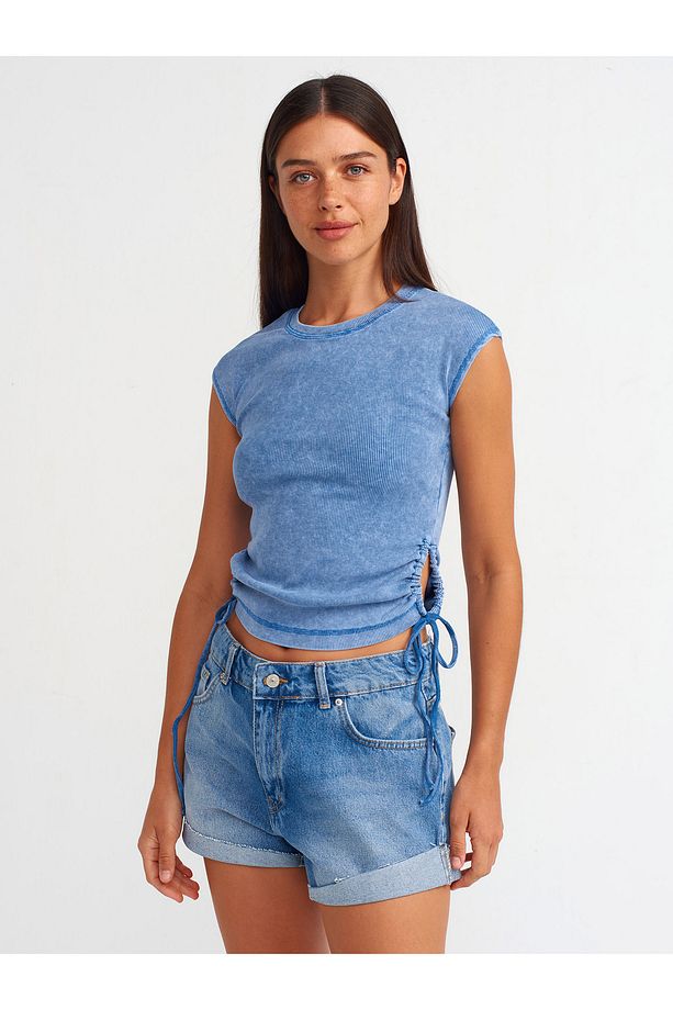 71676 Basic Denim Şort-koyu Mavi - 3