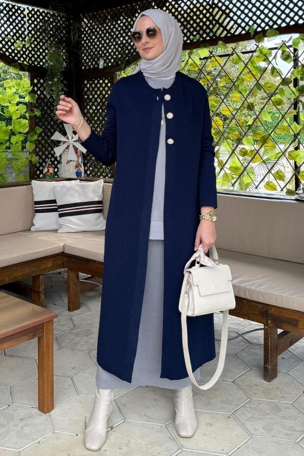 Sinem Çelik Örme Triko Hırka Lacivert - 8