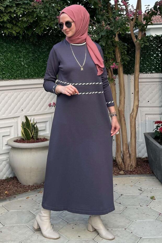 Samanyolu Antrasit Triko Elbise - 5