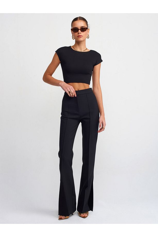kadın  30528 Pamuk ve Modal Karışımlı Crop Top-SİYAH - 4