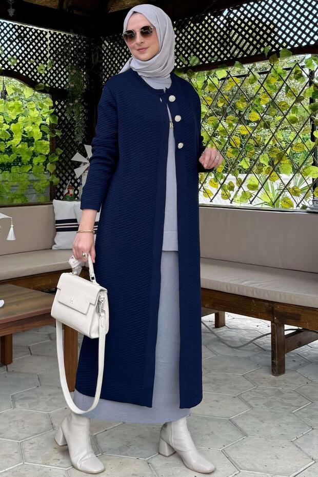 Sinem Çelik Örme Triko Hırka Lacivert - 5