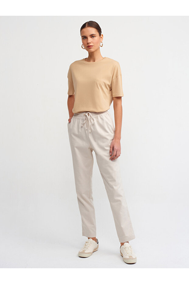 3683 Bisiklet Yaka Basic T-shirt-bej - 4