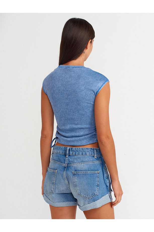 71676 Basic Denim Şort-koyu Mavi - 2