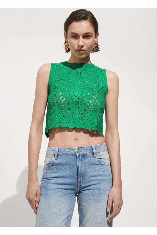 Kroşe çiçekli bluz - 5