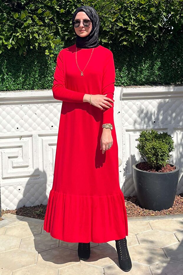 Rüya Kırmızı Triko Elbise - 7