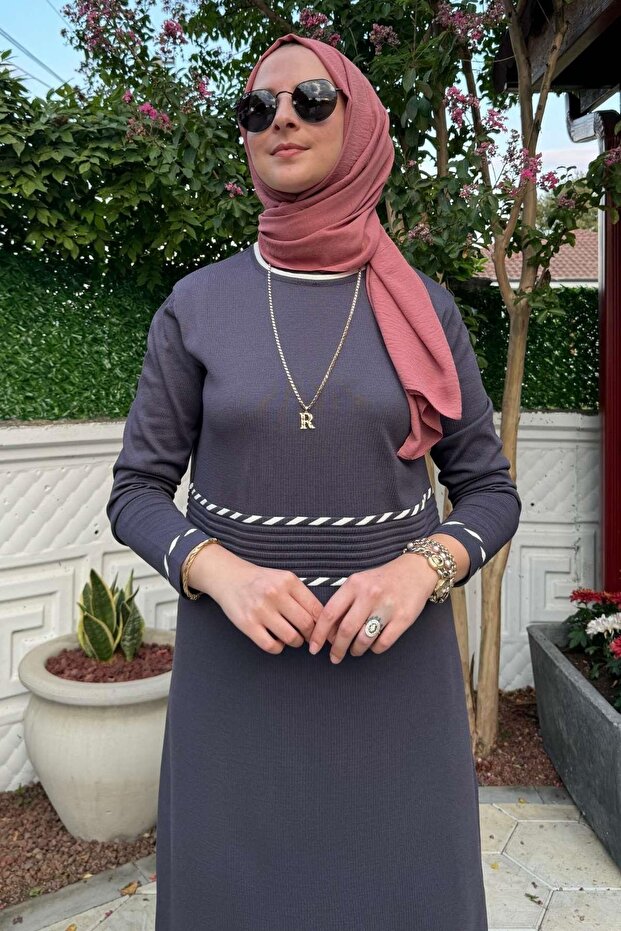 Samanyolu Antrasit Triko Elbise - 6