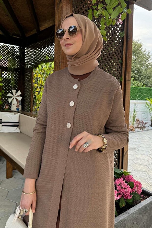 Sinem Çelik Örme Triko Hırka Sütlü Kahve - 8