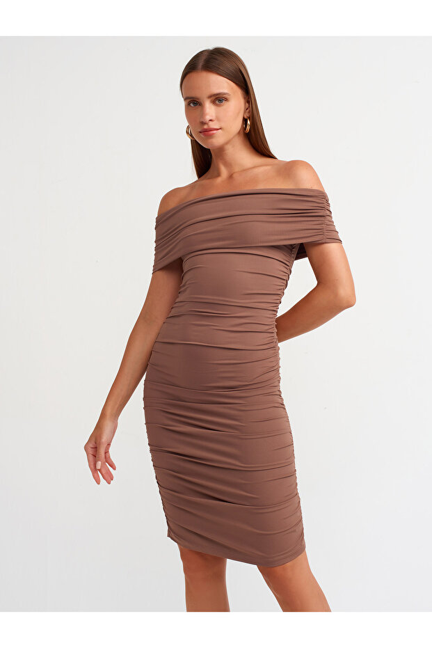 91153 Off-The-Shoulder Gathered Dress-Milky K.