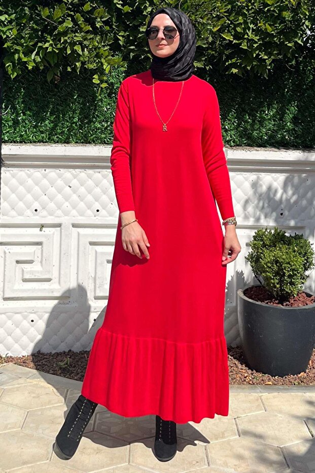 Rüya Kırmızı Triko Elbise - 6