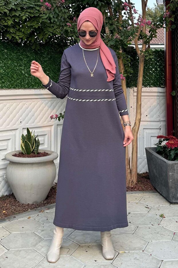 Samanyolu Antrasit Triko Elbise - 3