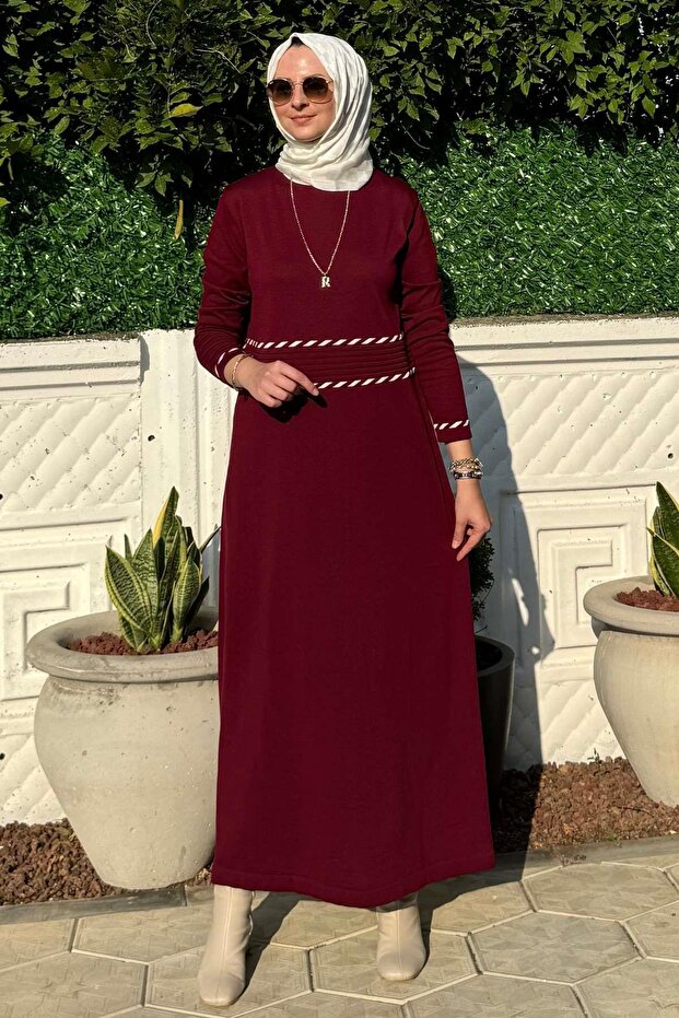 Samanyolu Bordo Triko Elbise - 2